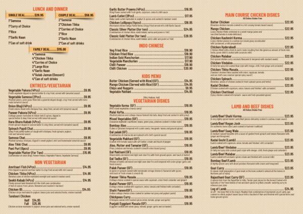 Menu – Classic Indian Retaurant