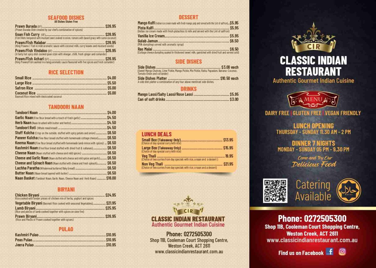 Menu – Classic Indian Retaurant