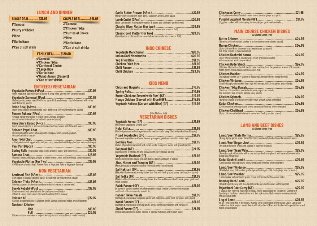 Menu – Classic Indian Retaurant